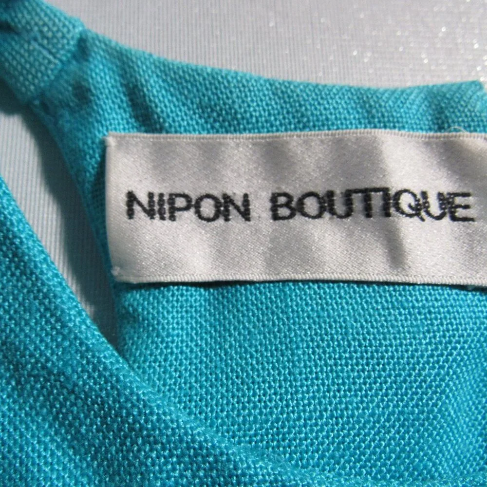 Vintage Nipon Boutique Rayon Dress Lime Green Turquoise Size Small Retro 80s - Picture 5 of 9